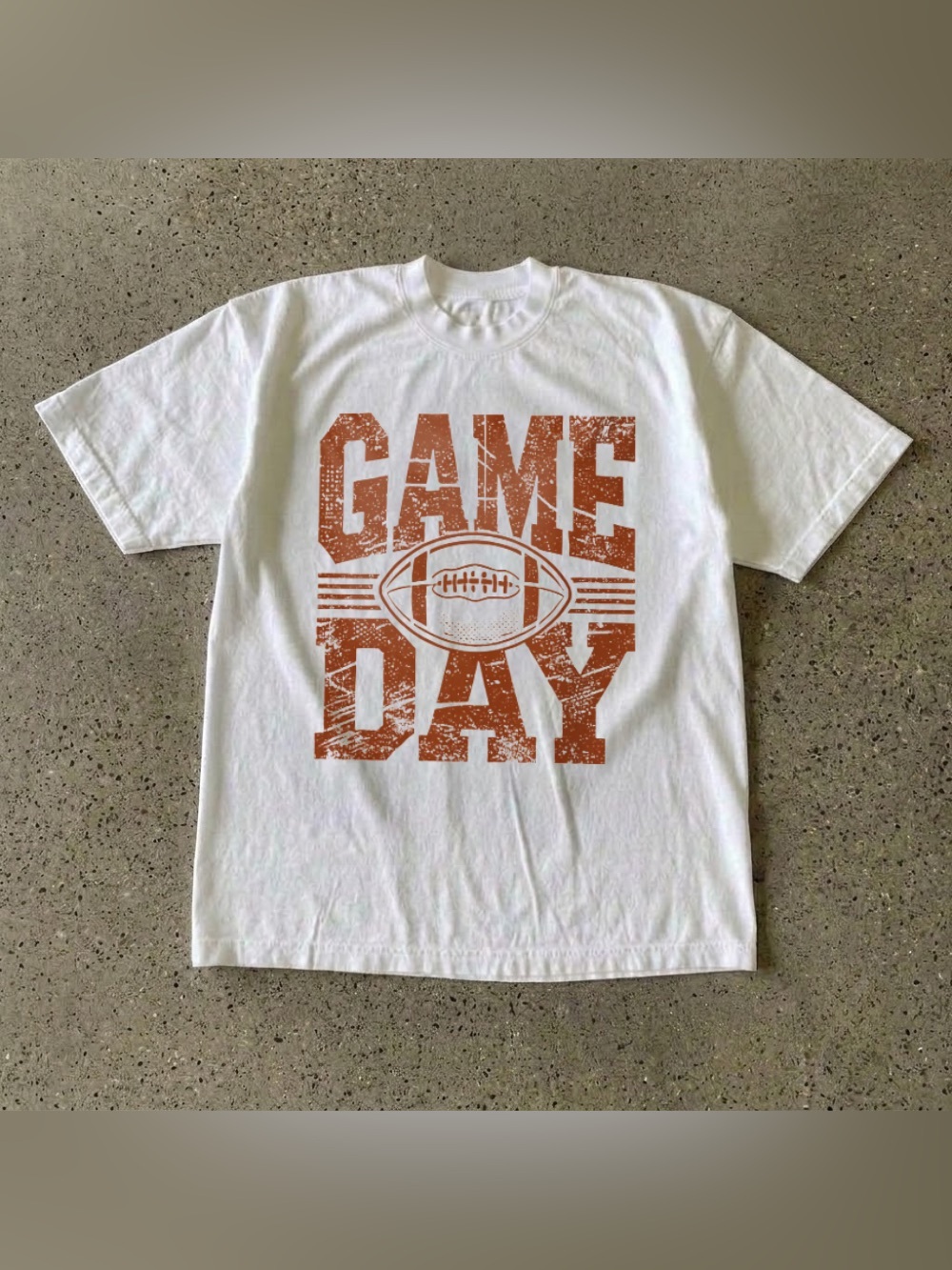 Game Day Football Distressed Font White Sports Graphic T-Shirt